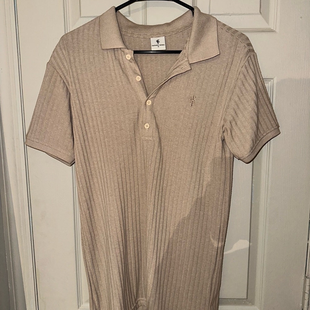 FATHER SONS CLASSIC BEIGE RIBBED POLO SHIRT SHORT SLEEVE